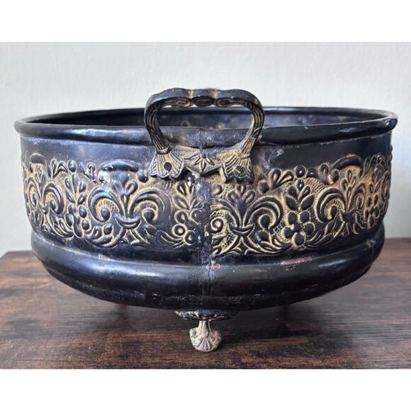 Vintage  French Footed  metal planter or decorative bowl - Picture 2 of 7